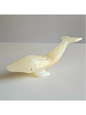 Vintage Hand-Carved Onyx Whale Figurine - Mid-Century Modern Nautical Decor - 9"